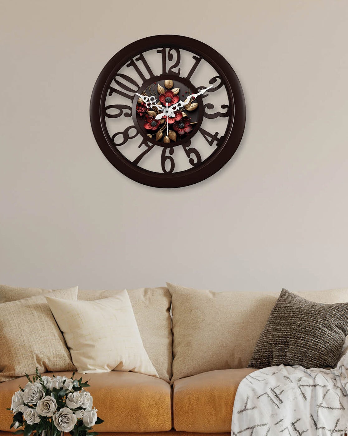 Clocks | Floral Print Round Shape Wall Clock Clocks Clocks