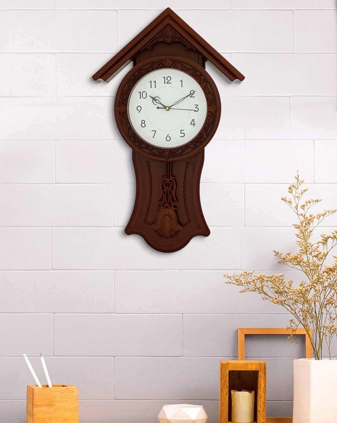 Clocks | Plastic Hut-Shaped Analogue Pendulum Wall Clock Clocks Clocks