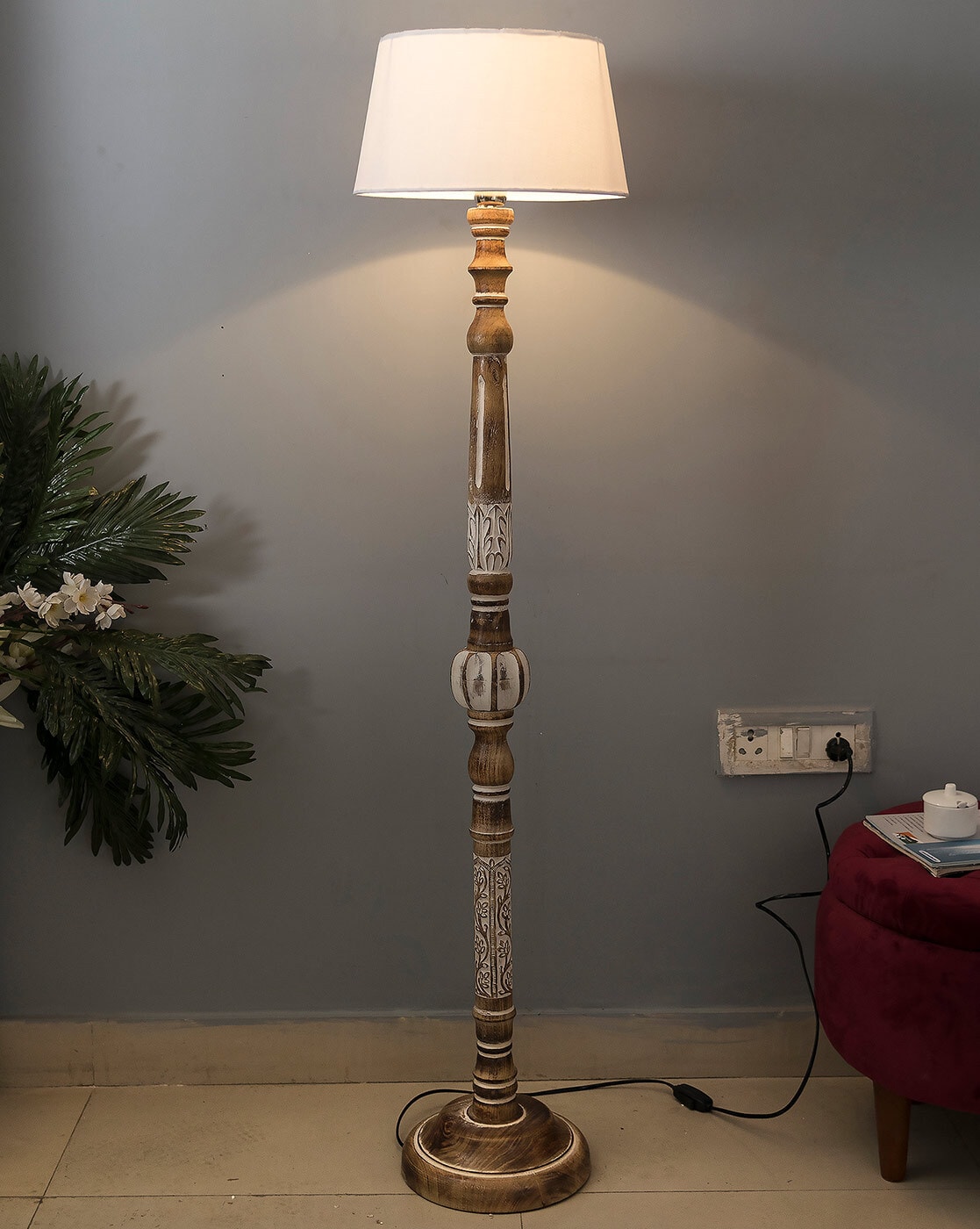 Lamp, Diyas & Candle | Carving Wooden Floor Lamp Home Decor Lamp, Diyas & Candle