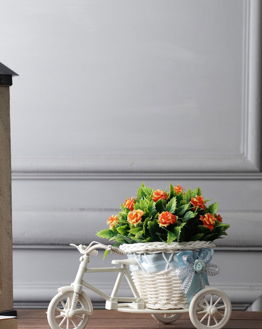 Plants & Flowers | Artificial Rickshaw Plant with Shamrock Leaves and Orange Roses Home Decor Plants & Flowers