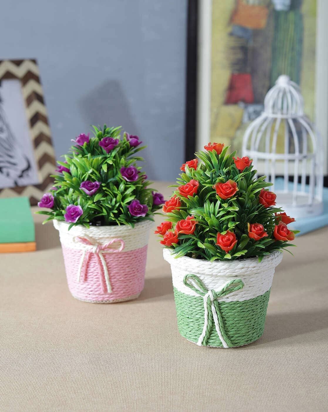 Plants & Flowers | Set of 2 Artificial Flower Plants with Pots Home Decor Plants & Flowers