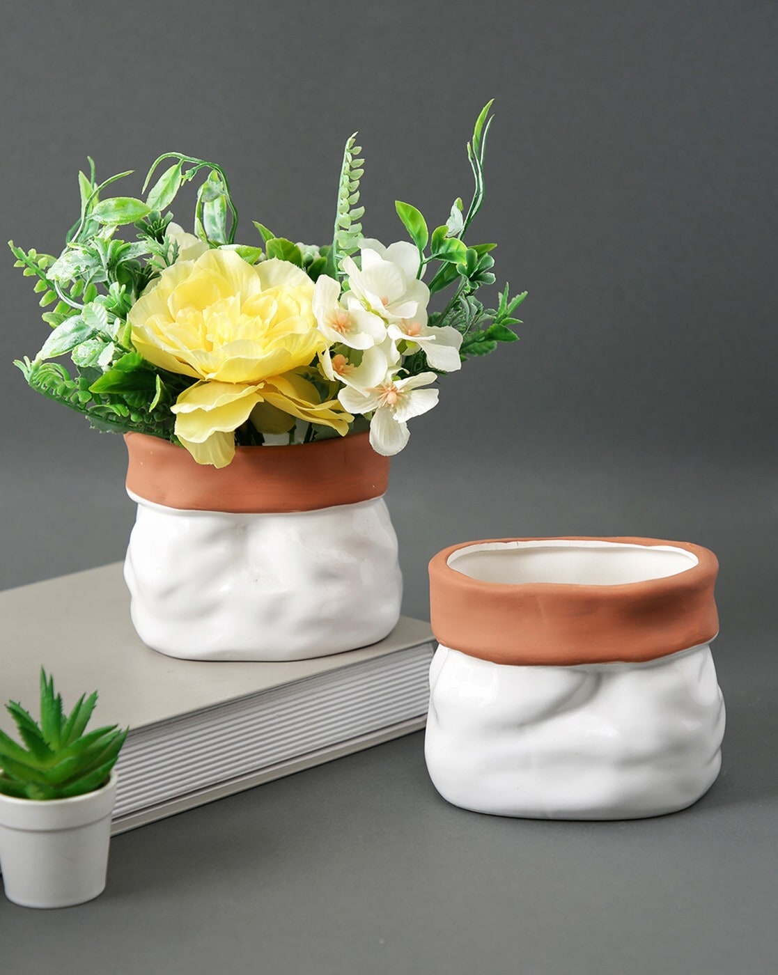 Plants & Flowers | Set of 2 Marble Effect Pots Home Decor Plants & Flowers