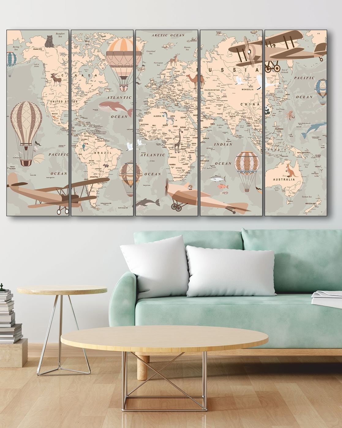 Wall Decor | Boho World Map 5-Piece Wall Painting Home Decor Wall Decor