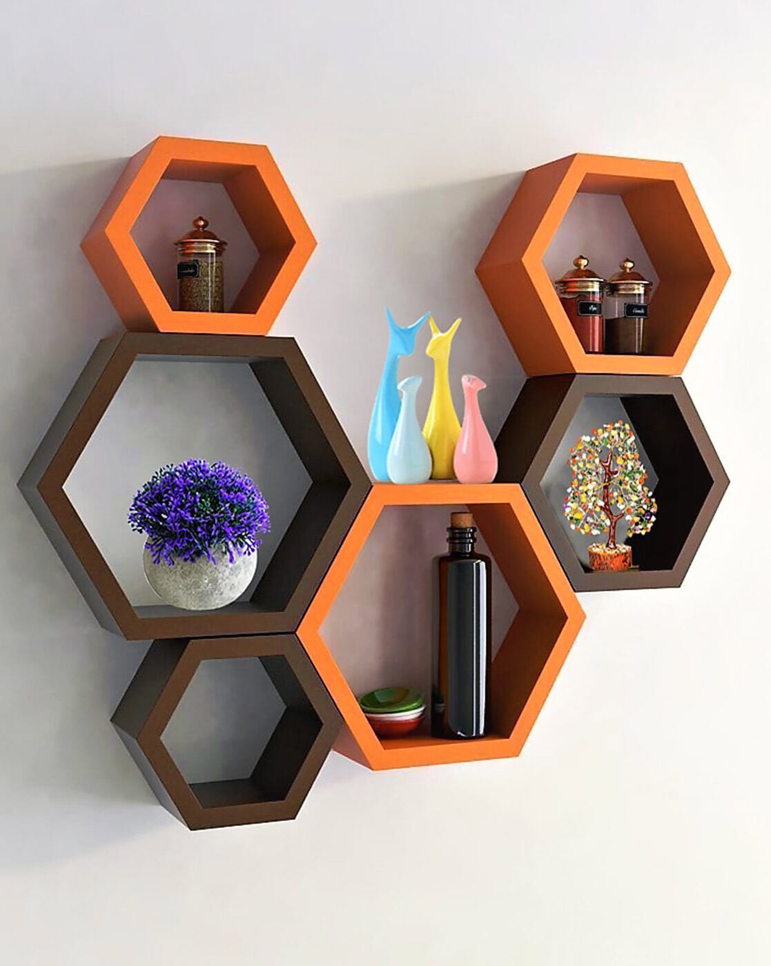 Wall Shelves | Set of 6 Wooden Wall Shelves Home Decor Wall Shelves