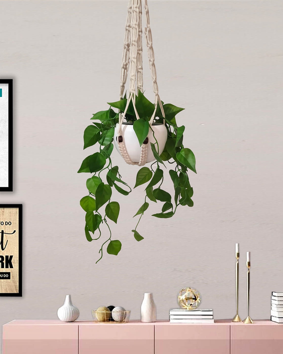 Plants & Flowers | Hanging Fake Money Plants with Metal Pots Home Decor Plants & Flowers