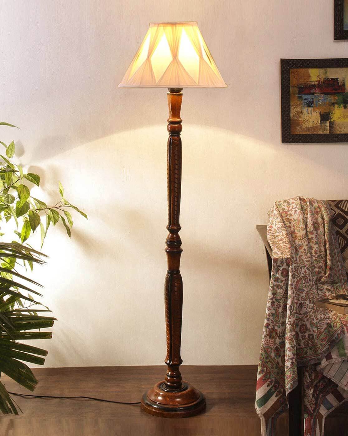 Lamp, Diyas & Candle | Curtain Pleated Cotton Wooden Floor Lamp Home Decor Lamp, Diyas & Candle