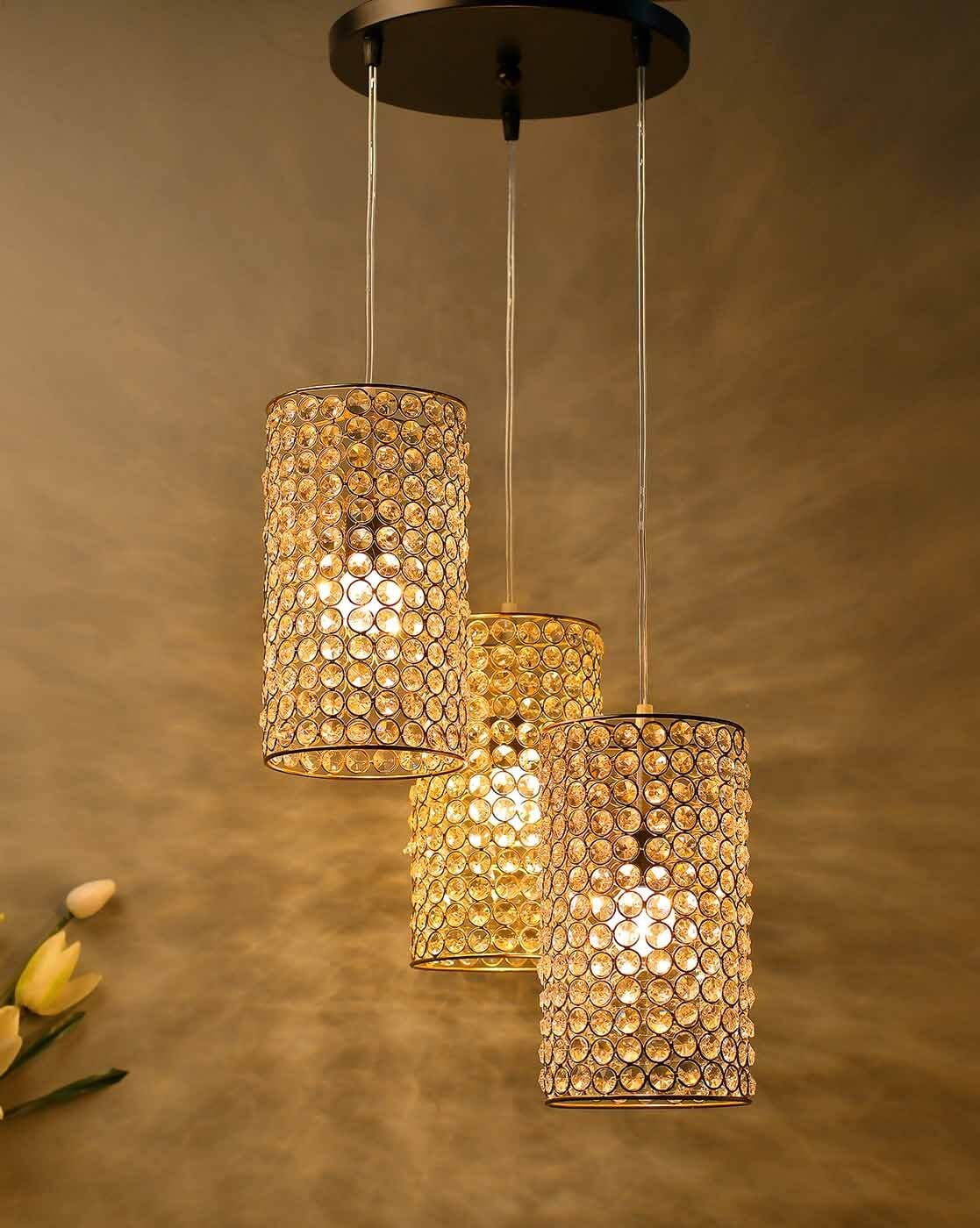 Lamp, Diyas & Candle | Round Golden Chandelier Crystal Barrel Hanging Light Home Decor Lamp, Diyas & Candle